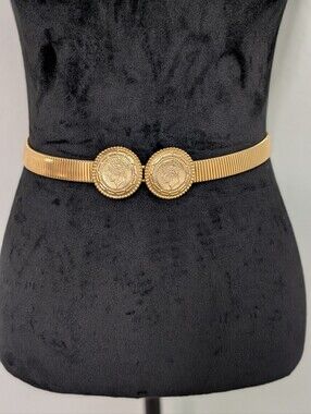 Gay Boyer Gold Tone Coin Stretch Belt Double King Medallion Vintage